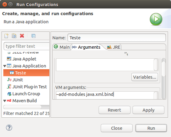 Run Configurations > Java Application > Arguments > VM arguments